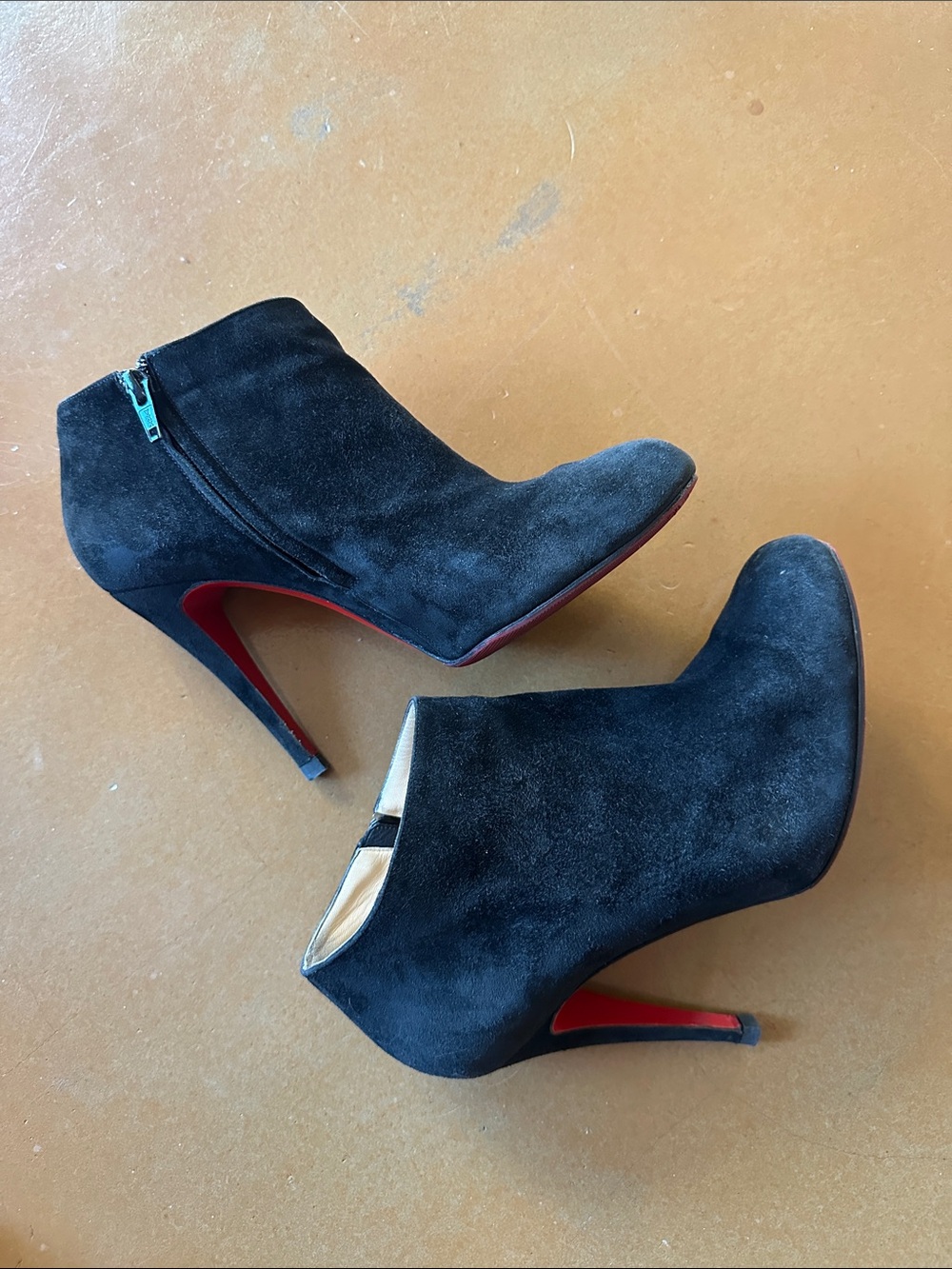 Christian Louboutin Black Suede Stiletto Ankle Booties with Red Soles